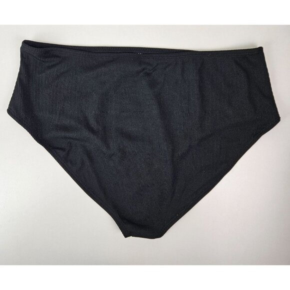 Black Ribbed Two-Piece Bikini Strappy Top & High-Waist Bottoms Womens Size M - Picture 6 of 8